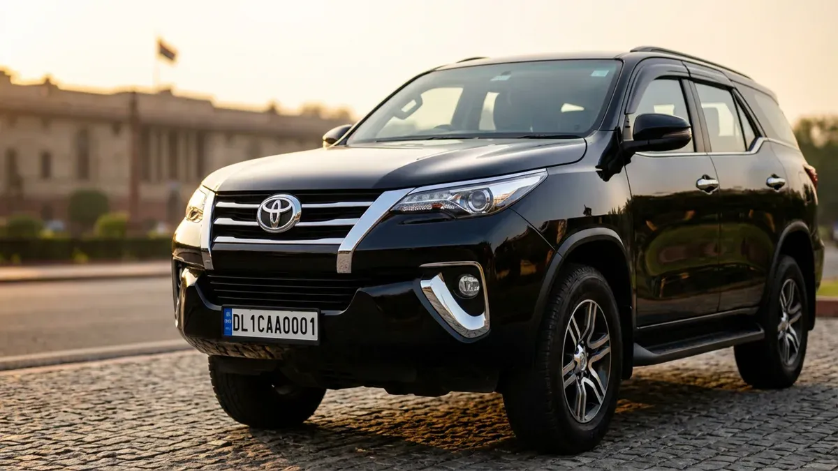 एक लग्जरी कार पर लगी 0001 VIP नंबर प्लेट