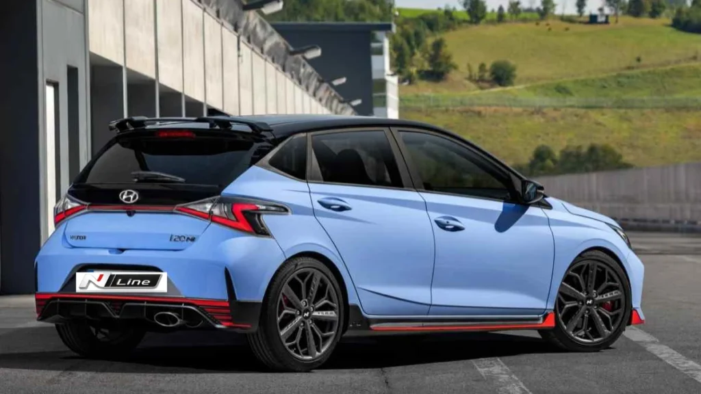 Hyundai i20 N Line 2025 front three-quarter view showing aggressive N Line styling and sporty design elements